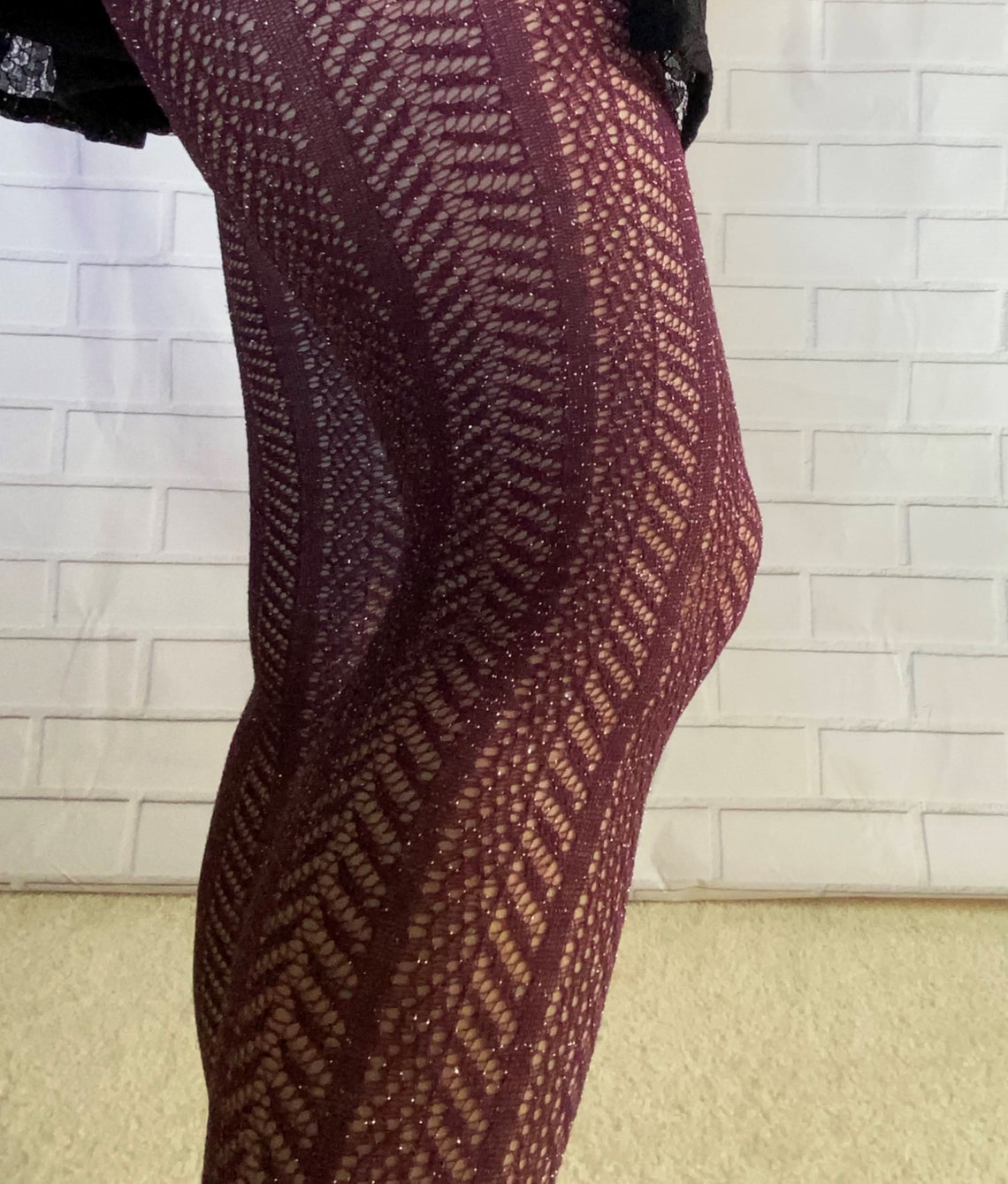 Sparkle Lurex Herringbone Burgundy Tights for Women Knitted - Etsy