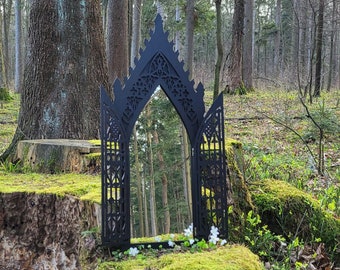 Goth mirror with ornamented door