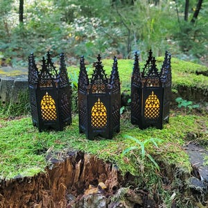 Gothic Tealight Holders - Set of 3 Miniature Lanterns