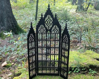 21" Gothic Window Jewelry Stand – Cathedral Black Wooden Display