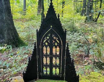 21" Gothic Wall Mirror with Opening Doors -  Medieval Mirror - Dark Home Decor