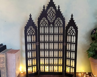 Gothic Wooden Jewelry Stand 21" – Cathedral Window Earring Holder Display
