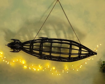 Zeppelin 3D Model • Steampunk Lamp • Oddities Alchemy Artwork • Aviation Wall Art for Grunge Room Decor