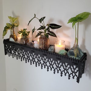 Gothic Black Wooden Shelf – Witch Altar Decor , Handmade Plywood Wall Display