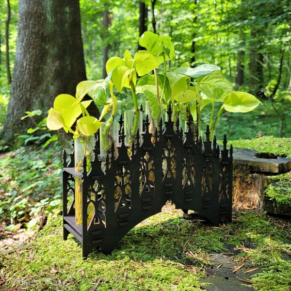Gothic test tube stand,  Propagation station, Gothic flower stand