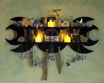 Moon Phase Shelf · Celestial Decor · Unique Wall Shelf for Crystals, Trinkets & Perfume Bottles