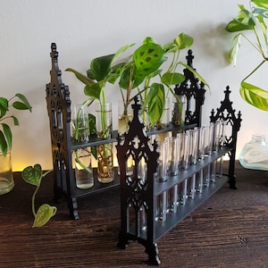 Gothic Plant Propagation Station – Reageerbuisplanter met glazen flesjes voor kruiden, bloemen en vetplanten