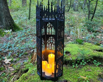 Gothic Lamp • Medieval Display with LED Lantern • Fairy Light Decor for Dark Fantasy