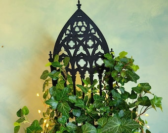 Cathedral Window Plant Support Set of 3 • Wooden Trellis Indoor Stand • Gift Idea for Plant Lovers