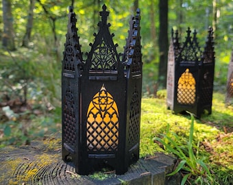 Gothic Candle Holder Lantern – Witchy Tea Light Shadow Lamp - Medieval Home Decor - Altar Supplies