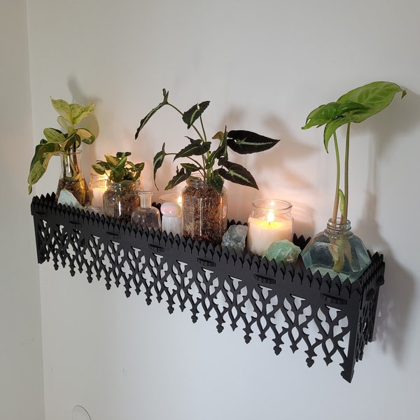 Étagère gothique en bois noir - Décoration d'autel de sorcière, présentoir mural en contreplaqué fait main