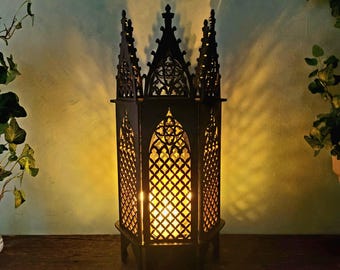 Openwork Wood Gothic Lantern • Statement Lamp • Altar Candle Holder • Witchy Table Decor