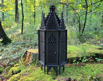Medieval Style Round Display Box • Curio Cabinet For Crystals & Altar Decor • Gothic Furniture