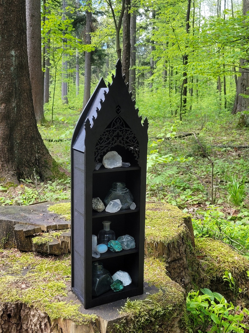 Gothic crystal shelf, Goth altar image 6