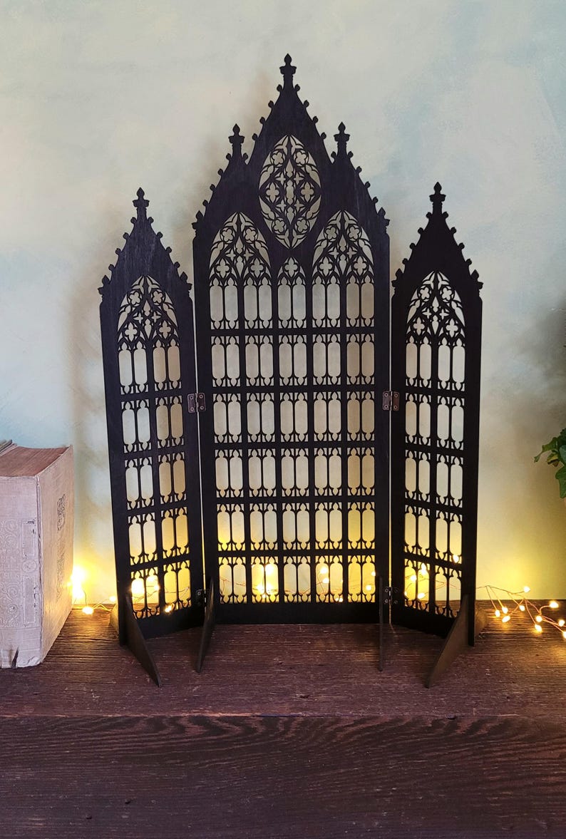 Gothic Jewelry Stand • Cathedral Window Black Stained Wood • Earring Organizer & Collector Display image 13