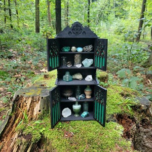 Wooden Dollhouse Miniature Pantry Cupboard • Brass Knobs Handmade Cabinet • Cottagecore Fairy Garden Decor