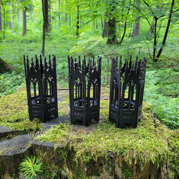 Miniature Gothic Tealight Holder, Set of three tealight stands, Gothic tealight stand (flameless tealights only!)