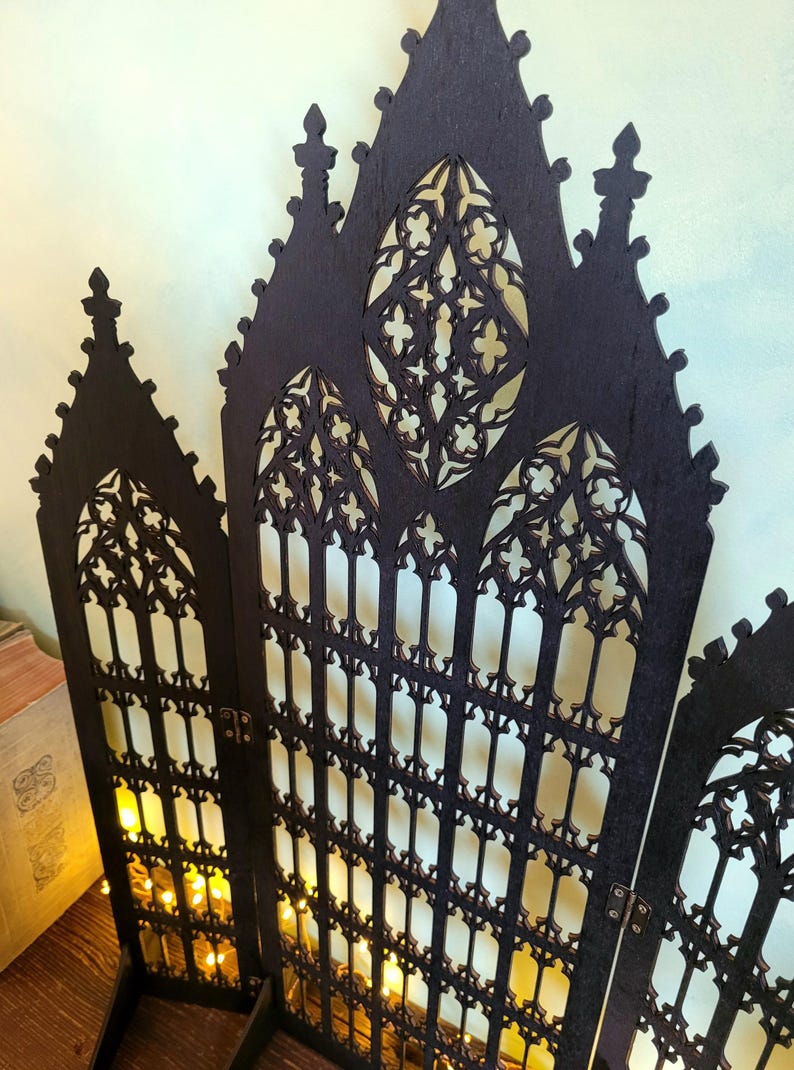 Gothic Jewelry Stand • Cathedral Window Black Stained Wood • Earring Organizer & Collector Display image 7