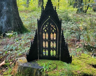 21" Gothic Wall Mirror with Opening Doors -  Medieval Mirror - Dark Home Decor