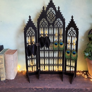 Gothic Jewelry Stand • Cathedral Window Black Stained Wood • Earring Organizer & Collector Display image 16
