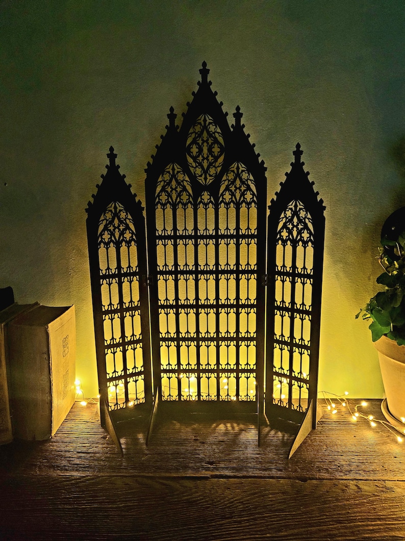 Gothic Jewelry Stand • Cathedral Window Black Stained Wood • Earring Organizer & Collector Display image 12
