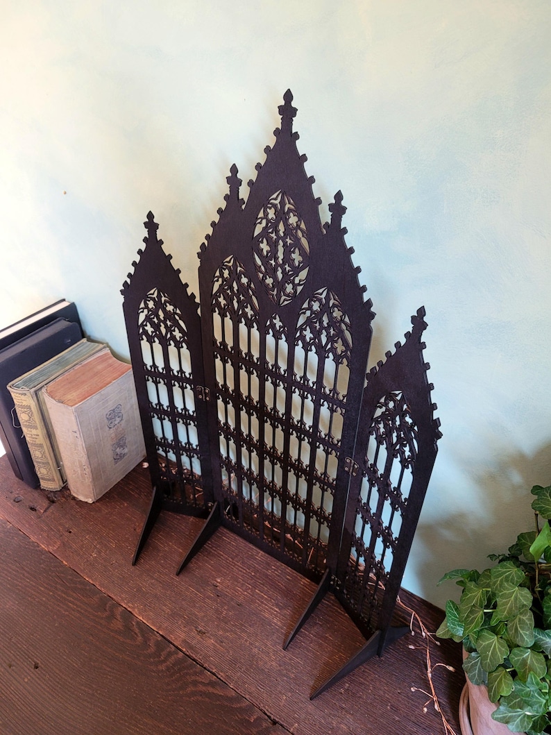 Gothic Jewelry Stand • Cathedral Window Black Stained Wood • Earring Organizer & Collector Display image 15