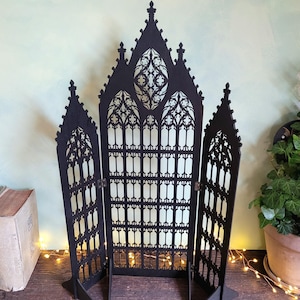 Gothic Jewelry Stand • Cathedral Window Black Stained Wood • Earring Organizer & Collector Display image 2
