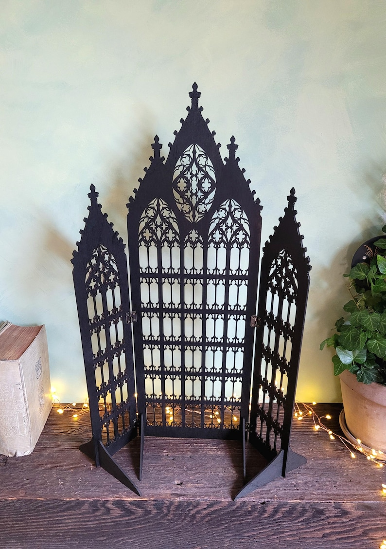 Gothic Jewelry Stand • Cathedral Window Black Stained Wood • Earring Organizer & Collector Display image 2