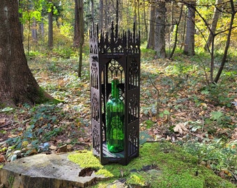 Gothic tower wine stand, Goth bottle holder, Ornamented apothecary