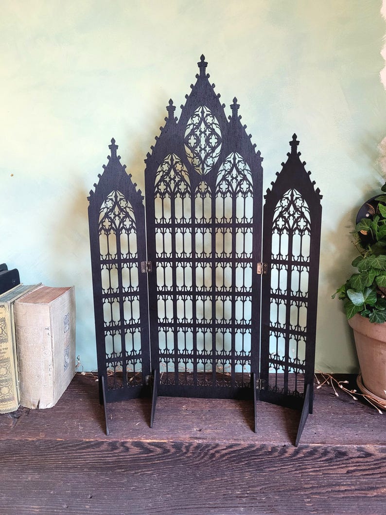 Gothic Jewelry Stand • Cathedral Window Black Stained Wood • Earring Organizer & Collector Display image 14
