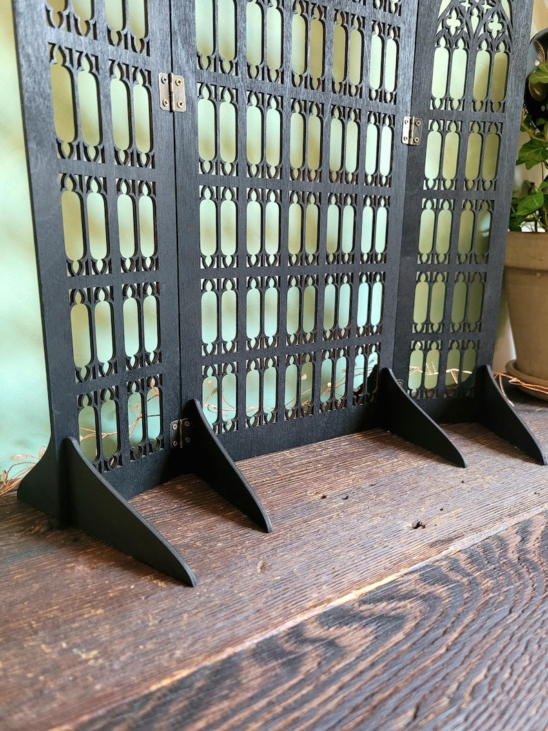 Gothic Jewelry Stand • Cathedral Window Black Stained Wood • Earring Organizer & Collector Display image 5