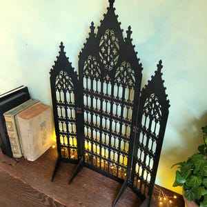 Gothic Jewelry Stand • Cathedral Window Black Stained Wood • Earring Organizer & Collector Display image 4