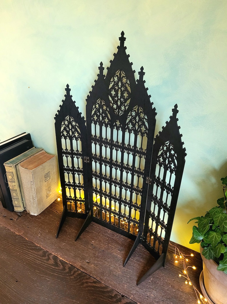 Gothic Jewelry Stand • Cathedral Window Black Stained Wood • Earring Organizer & Collector Display image 4