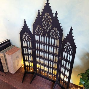 Gothic Jewelry Stand • Cathedral Window Black Stained Wood • Earring Organizer & Collector Display image 11