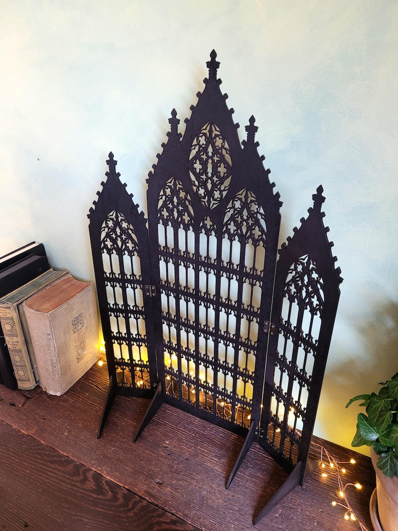 Gothic Jewelry Stand • Cathedral Window Black Stained Wood • Earring Organizer & Collector Display image 11