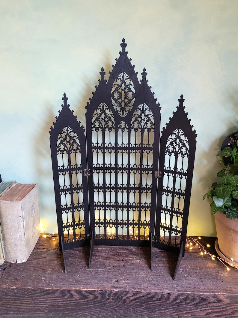 Gothic Jewelry Stand • Cathedral Window Black Stained Wood • Earring Organizer & Collector Display image 10