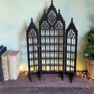 Gothic Jewelry Stand • Cathedral Window Black Stained Wood • Earring Organizer & Collector Display image 8
