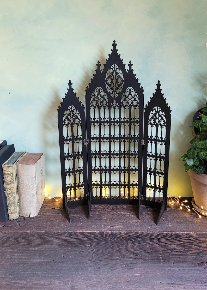 Gothic Jewelry Stand • Cathedral Window Black Stained Wood • Earring Organizer & Collector Display image 8