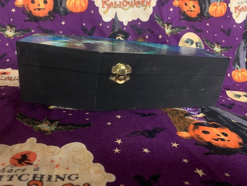 Halloween decor Dracula Wooden coffin shaped box 12 Inches horror