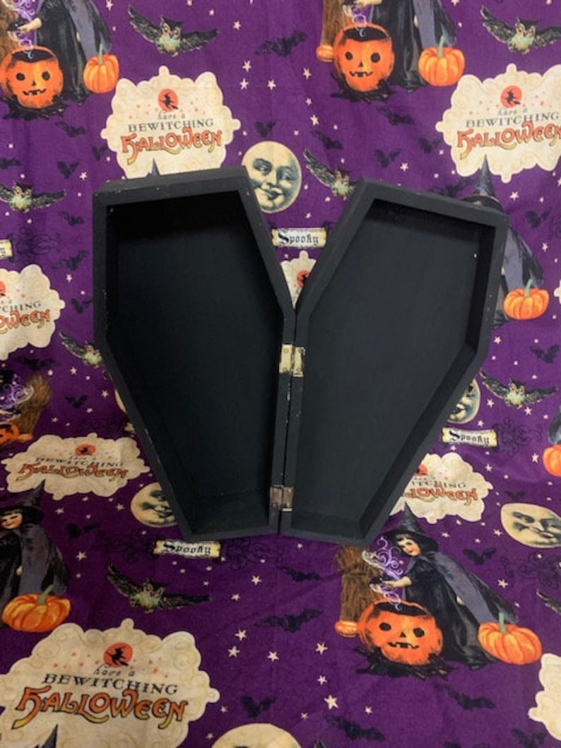 Halloween decor Dracula Wooden coffin shaped box 12 Inches horror