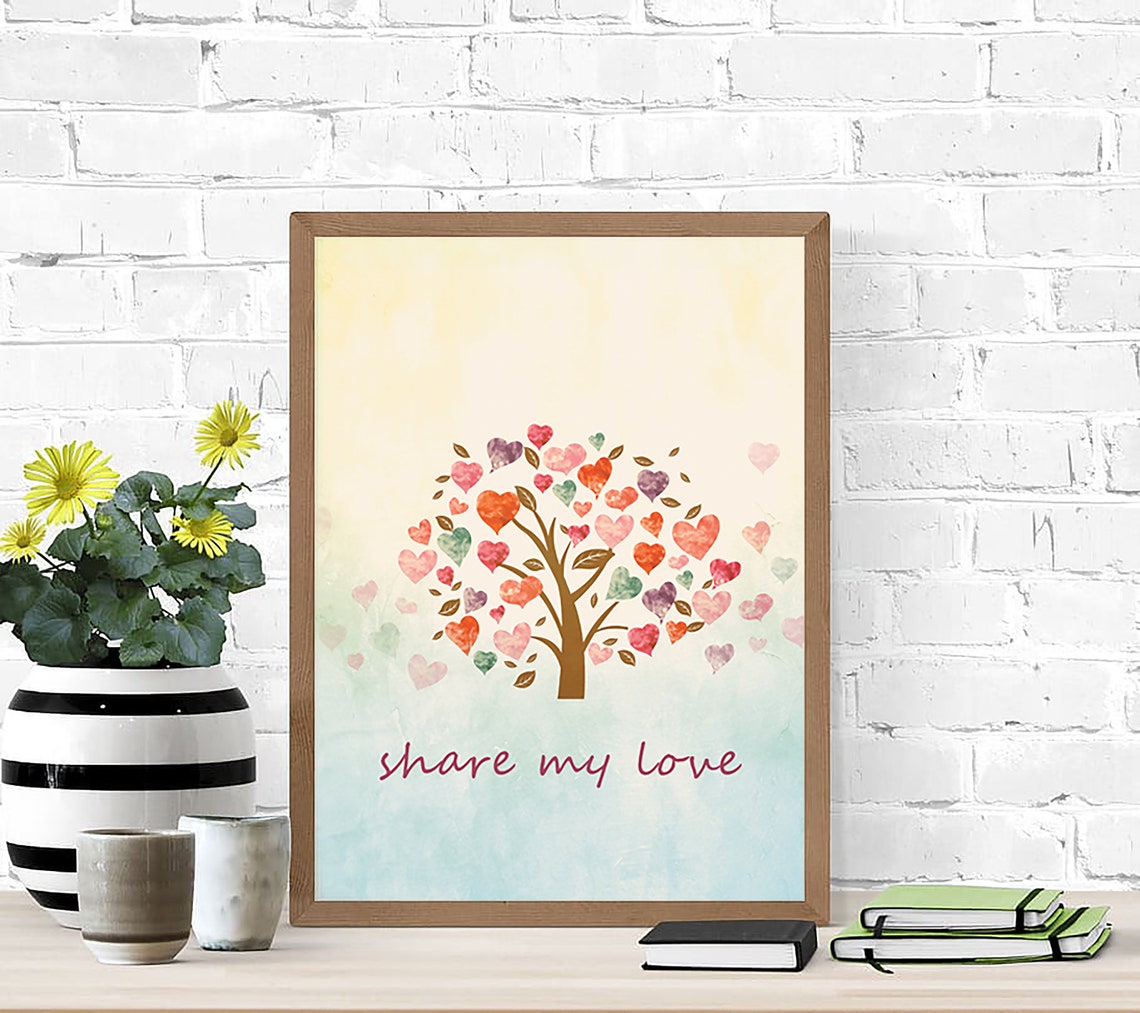 Heart Tree Wall Art 810 Inch Love Tree Happy Tree Etsy UK