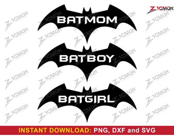 Super Hero BatMom, BatBoy and BatGirl, Bat Funny SVG, Instant Download, Digital Files, Png, Dxf and Svg