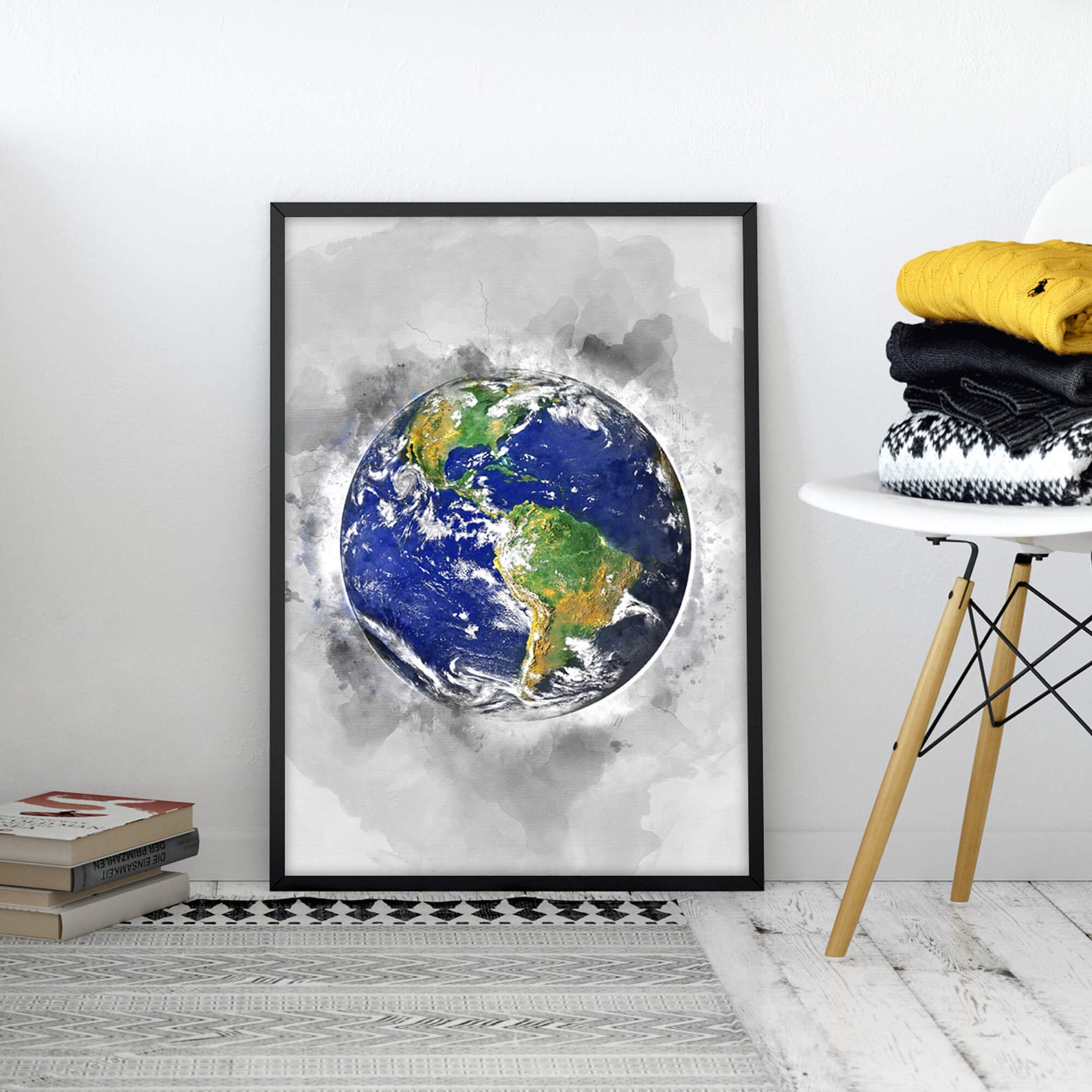 Watercolor Earth Wall Art Earth Print Printable Earth Etsy