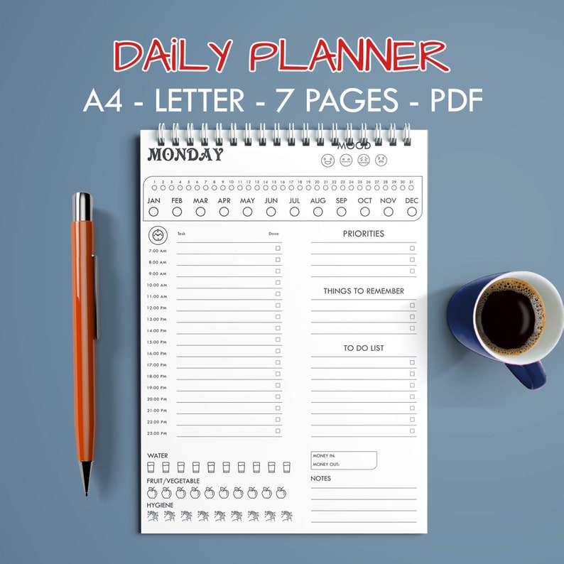 Printable Daily Planner Template A4 Day Planner Daily - Etsy