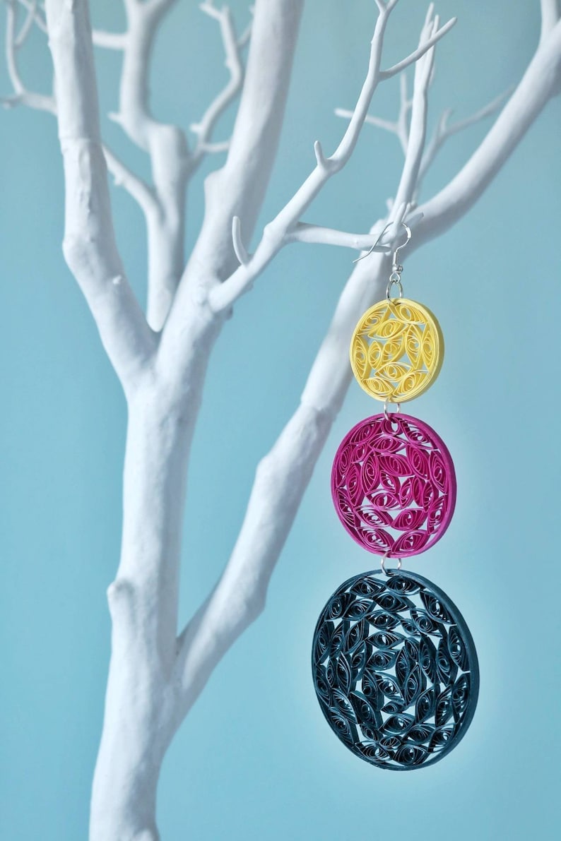 Paper quilled earrings Gift for her Contemporary quilled earrings Statement boho chic earrings Bundle Chandelier dream catcher earrings