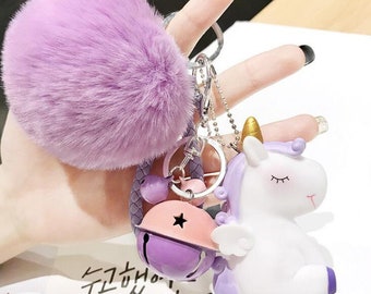 Purple Pom Pom Kawaii Unicorn Keychain