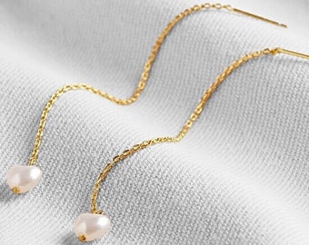 Freshwater Pearl Gold Threader Earrings