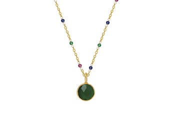 Astro Emerald Pendant with Gold Multi Gemstone Rosary Chain