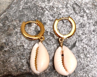 Gold Real Shell Huggie Hoop Earrings