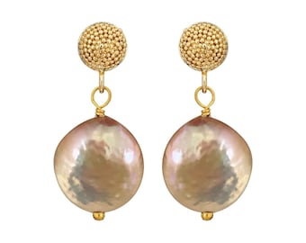 Large Pink Baroque Iridescent Pearl Studs